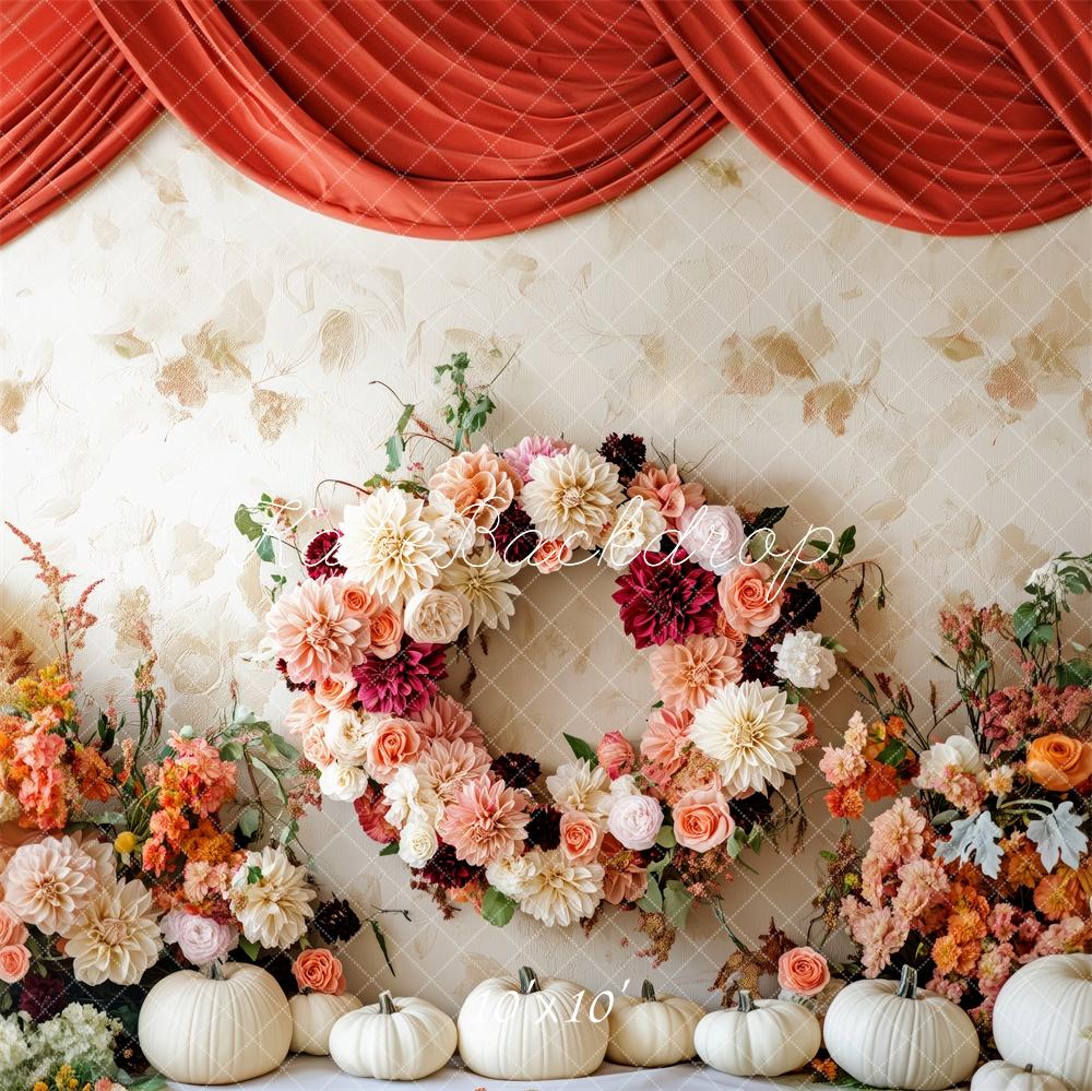 Fall Floral Pumpkin Wreath Foto Achtergrond Designed by Patty Roberts