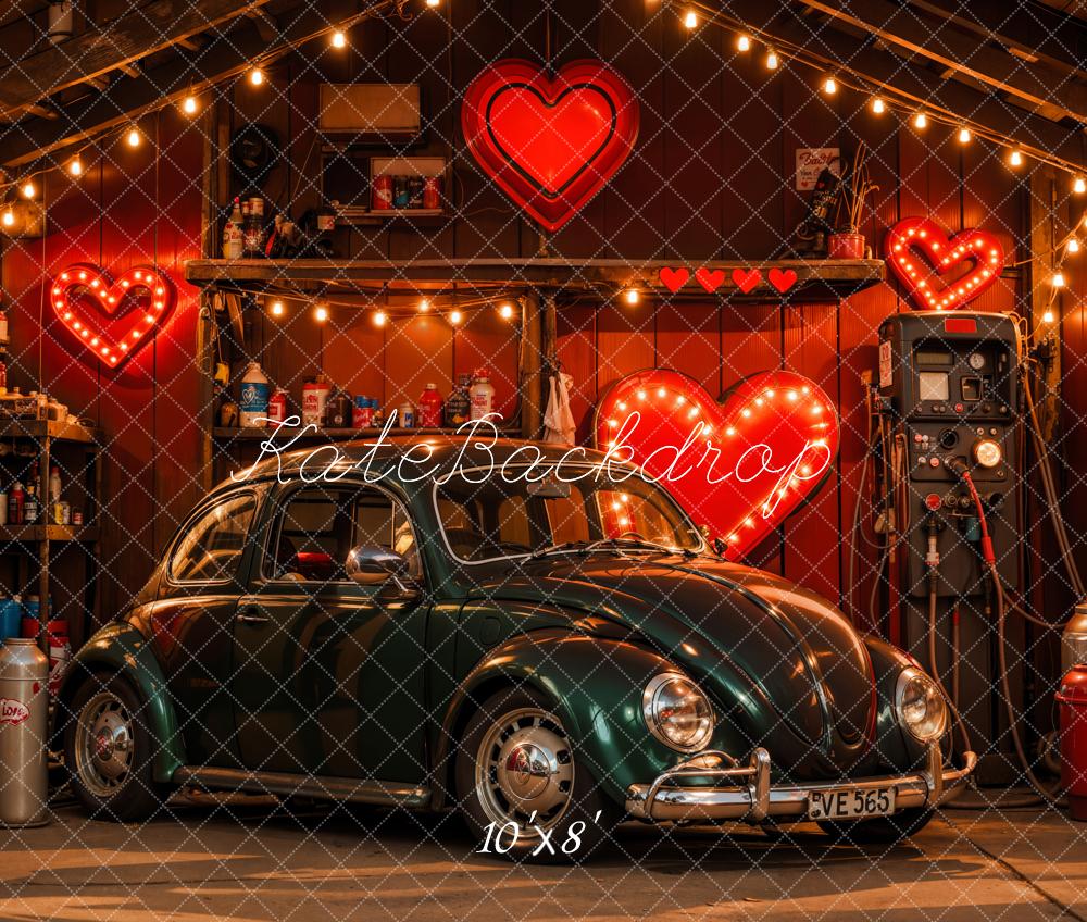 Kate Valentine Retro Car Heart Garage Backdrop Designed by Emetselch