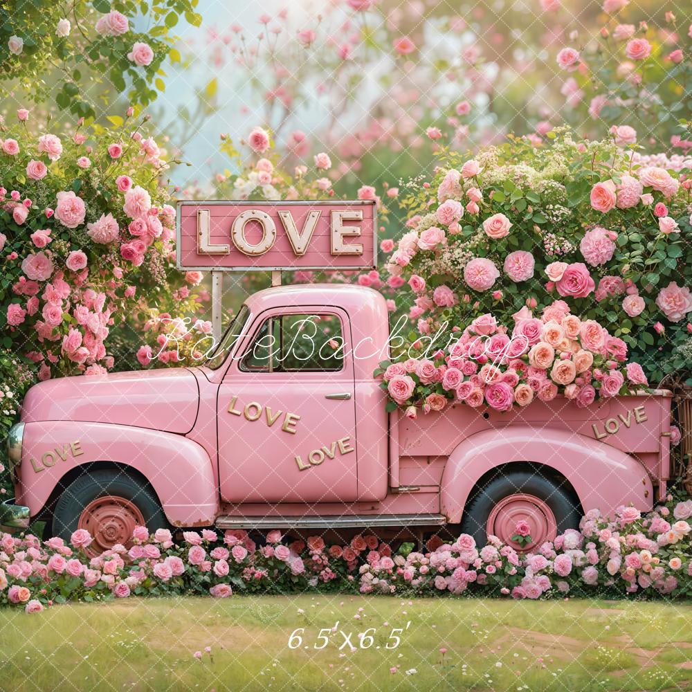 Kate Valentine Pink Truck Love Roses Backdrop Designed by Emetselch