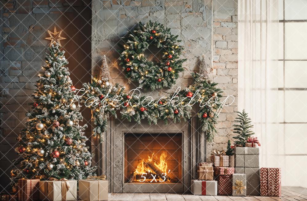 Kate Christmas Tree Fireplace Wreath Backdrop Designed by Emetselch