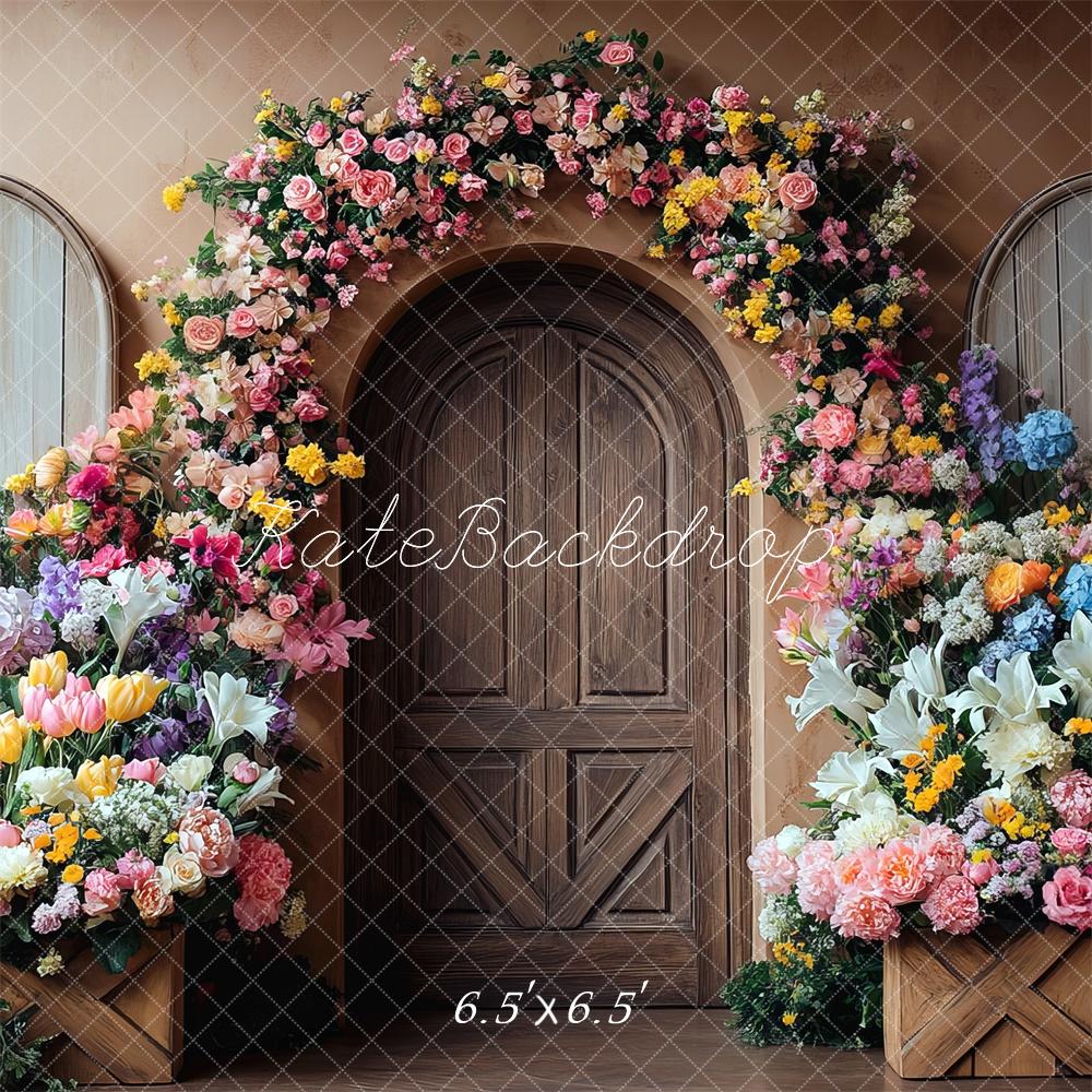 Kate Spring Flower Arch Wooden Door Backdrop Designed by Mini MakeBelieve