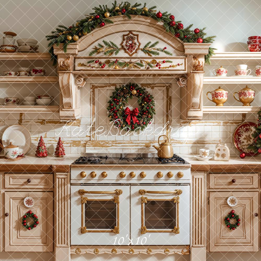 Backdrops di Cucina di Natale Apricot Cabinet Dishes Designed by Emetselch