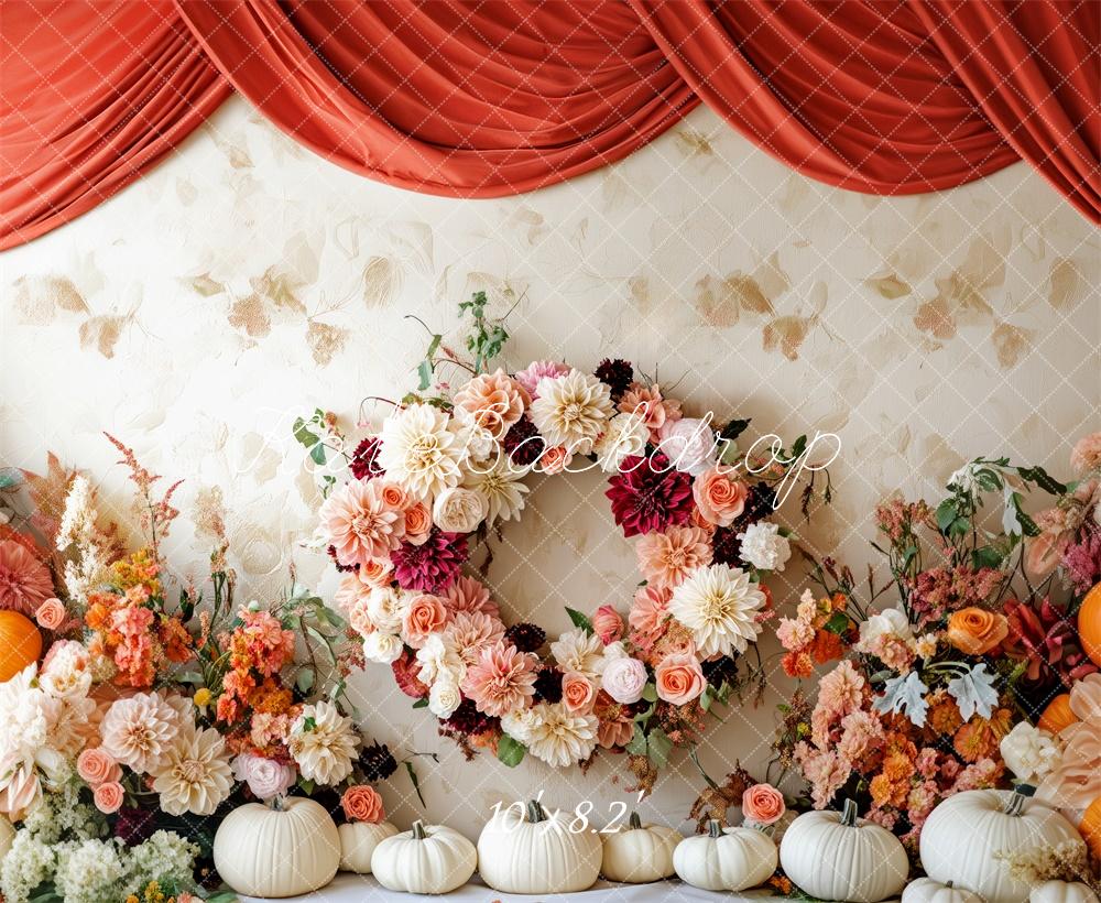 Corona de Calabaza Floral de Otoño Drapes Backdrop Designed by Patty Roberts