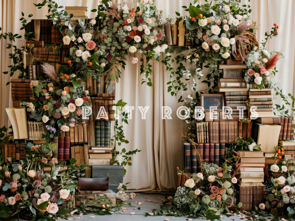 Kate Boho Colorful Floral Book Arch Beige Curtain Backdrop Designed by Patty Robert