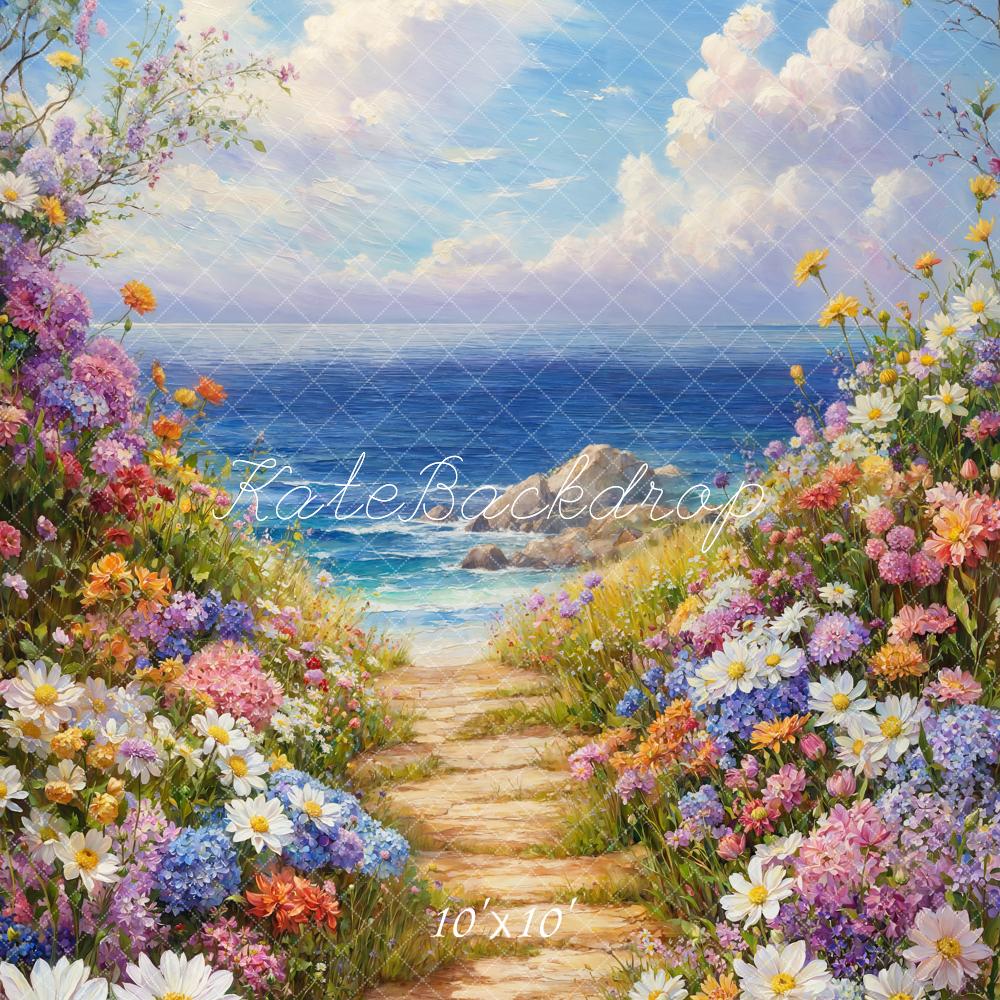 Kate Spring Floral Path Ocean Backdrop Designed by Emetselch