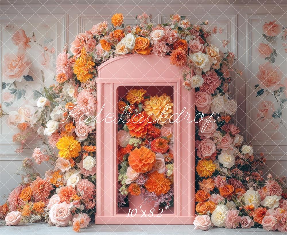 Kate Spring Floral Pink Telephone Booth Backdrop Designed by Mini MakeBelieve