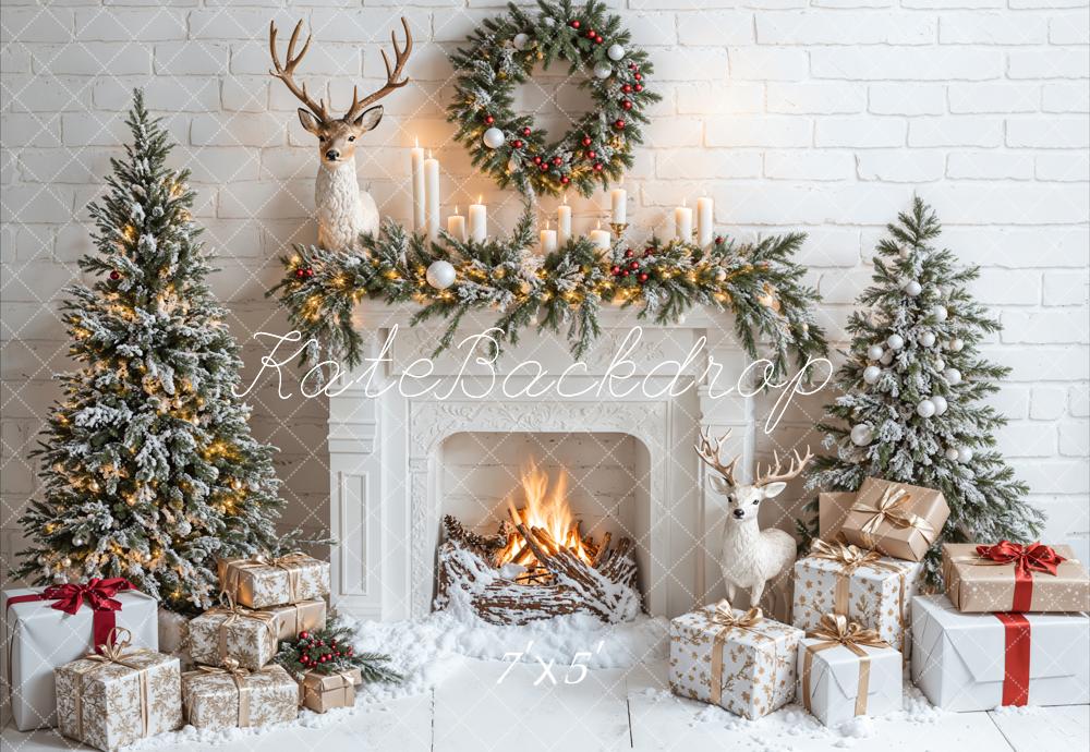 Kate Christmas White Fireplace Gift Tree Backdrop Designed by Emetselch