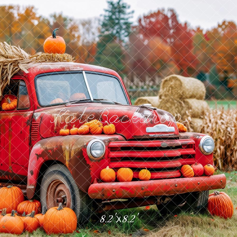 Kate Fall Rustic Red Pickup With Pumpkins Backdrop Designed by Patty Robert