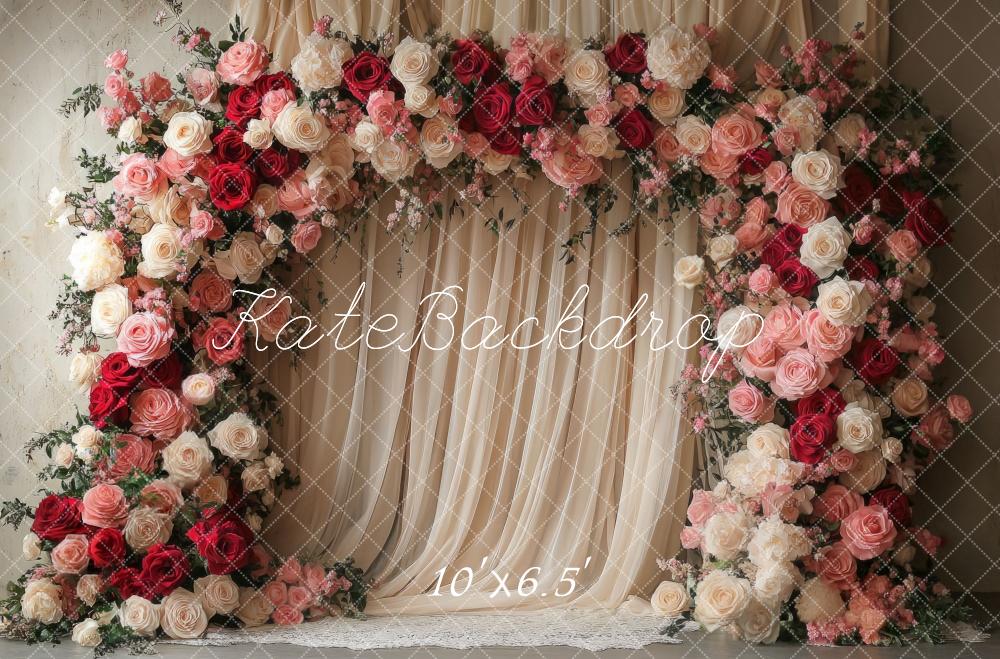 TEST Valentine Flower Arch Wedding Curtains Foto Achtergrond Designed by Mini MakeBelieve