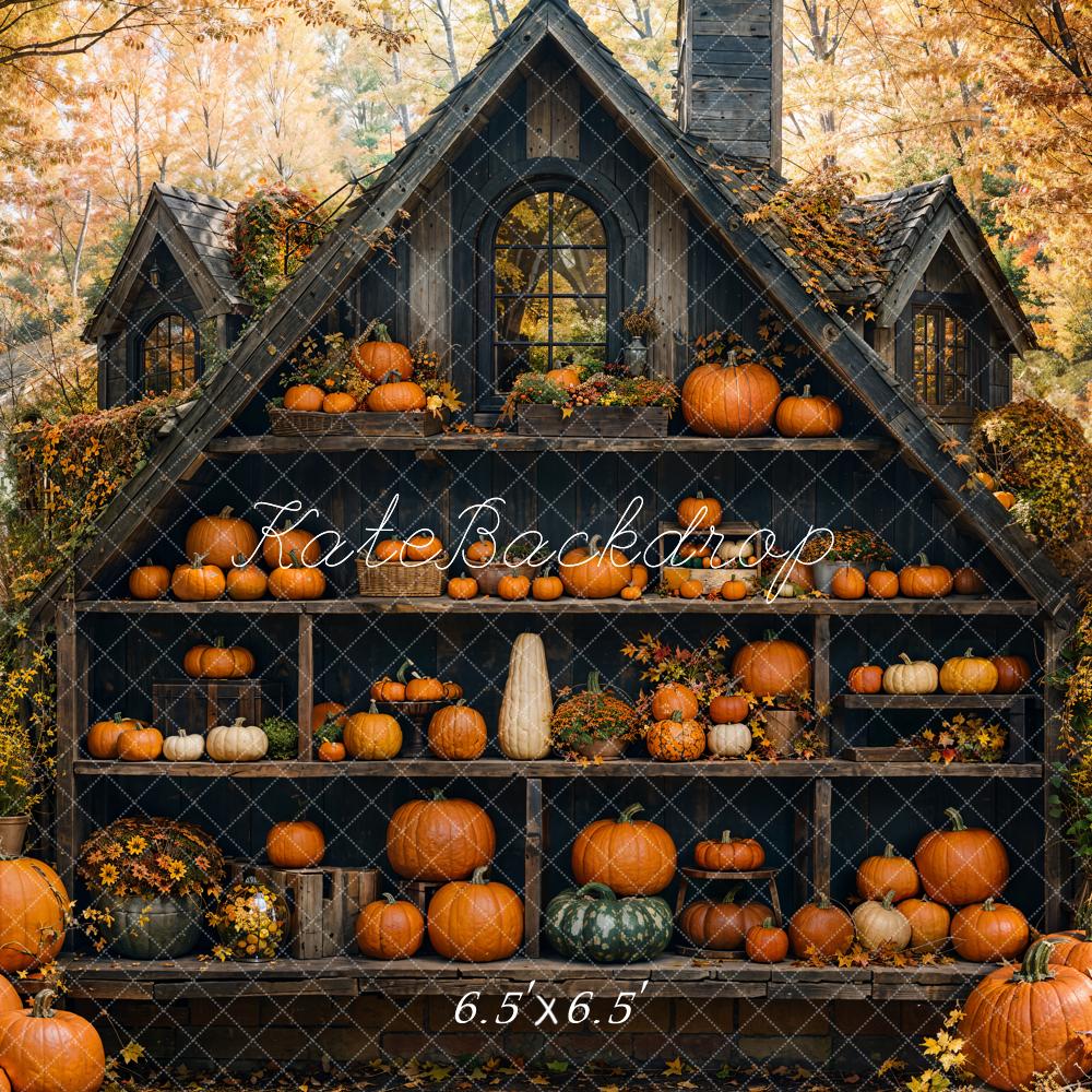 Kate Fall Pumpkins Cabinet Cabin Maple Forest Backdrop Designed by Emetselch