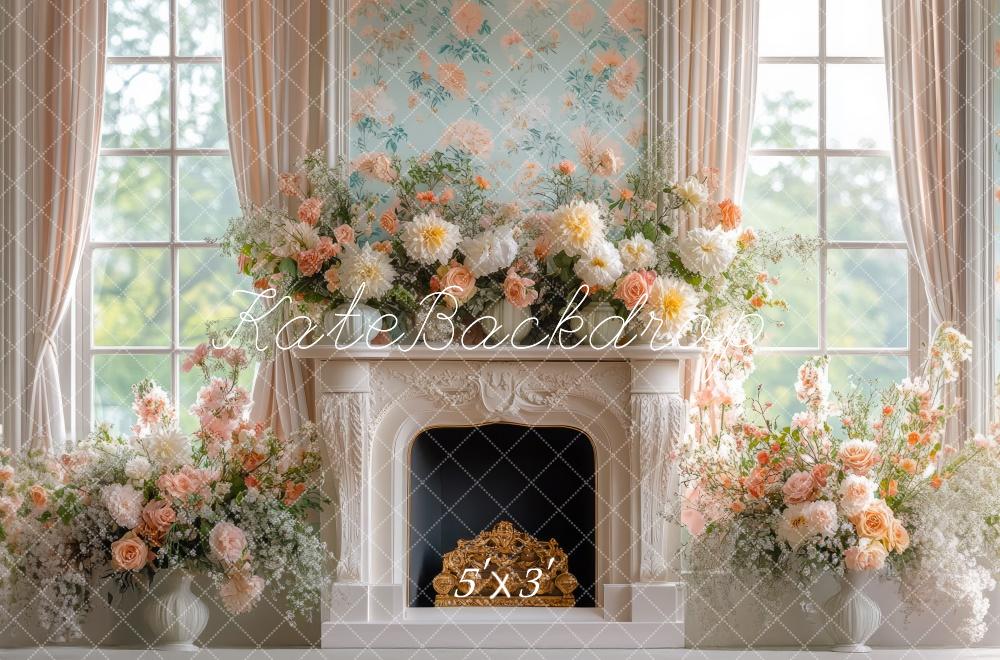 Kate Spring Floral Retro Fireplace Window Backdrop Designed by Mini MakeBelieve