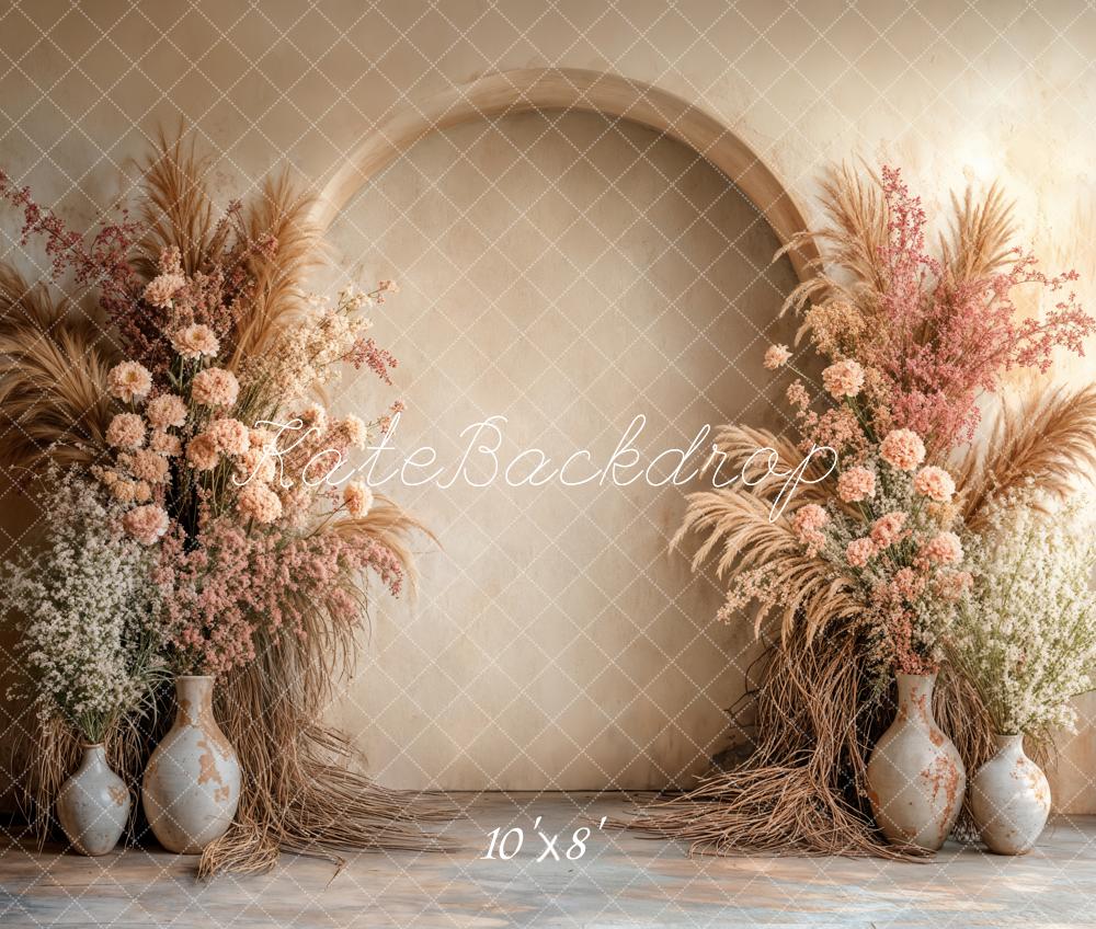 Boho Bloemenboog Beige Foto Achtergrond Designed by Emetselch