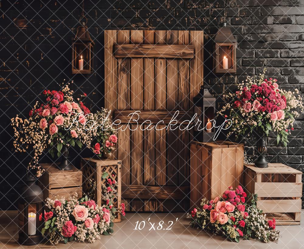 Rustic Floral Wooden Door Foto Achtergrond Designed by Emetselch