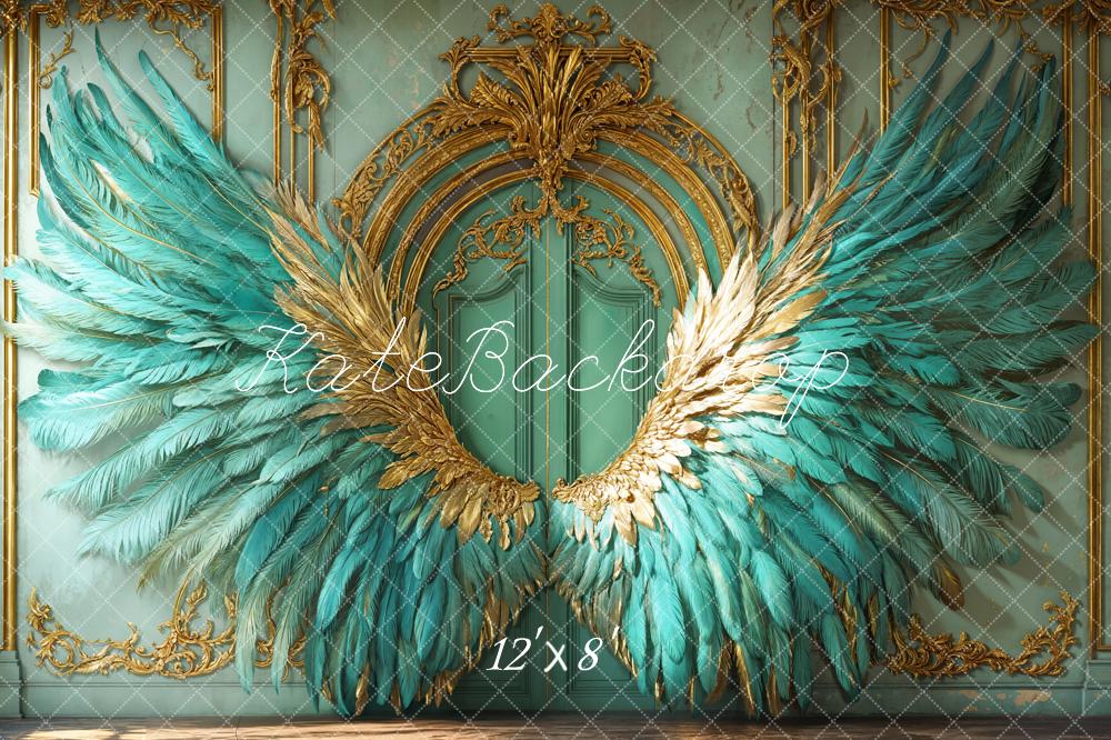 Kate Elegant Vintage Turquoise Feather Wings Backdrop Designed by Emetselch