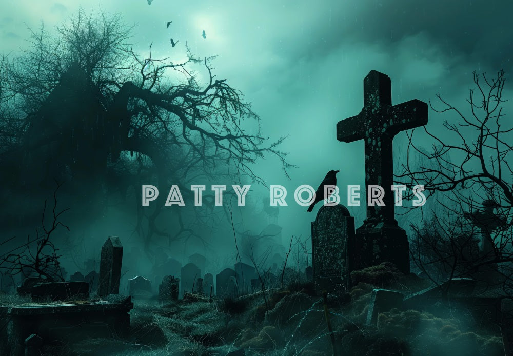 Fondo de Noche de Cementerio de Halloween Cross Diseñado por Patty Robert