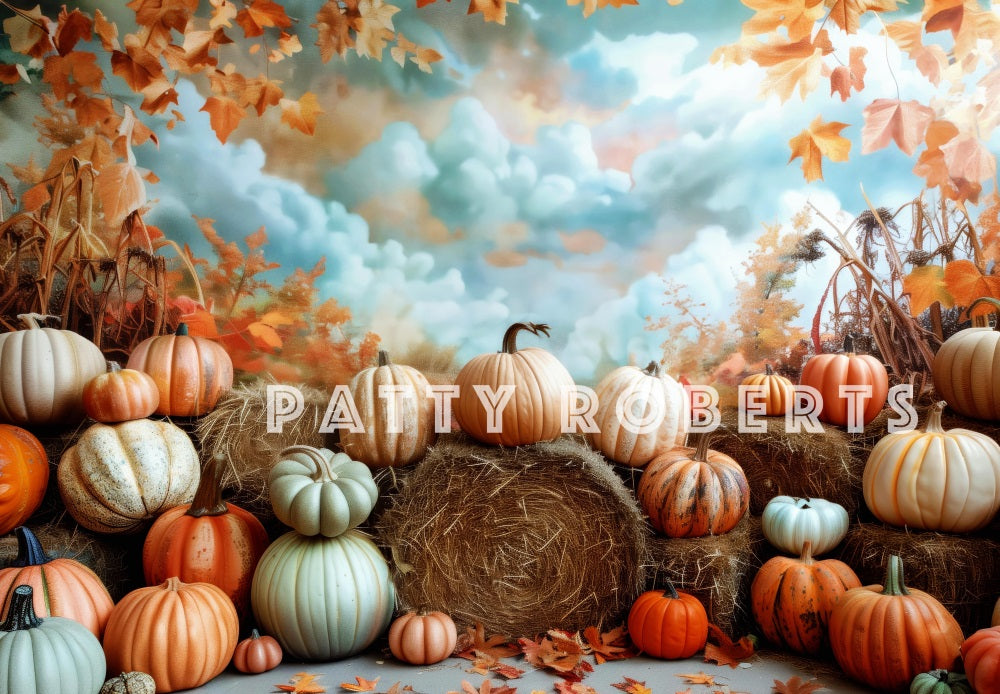 Fall Indoor Barn Pumpkin Kleurrijke Kunst Wand Foto Achtergrond Designed by Patty Robert