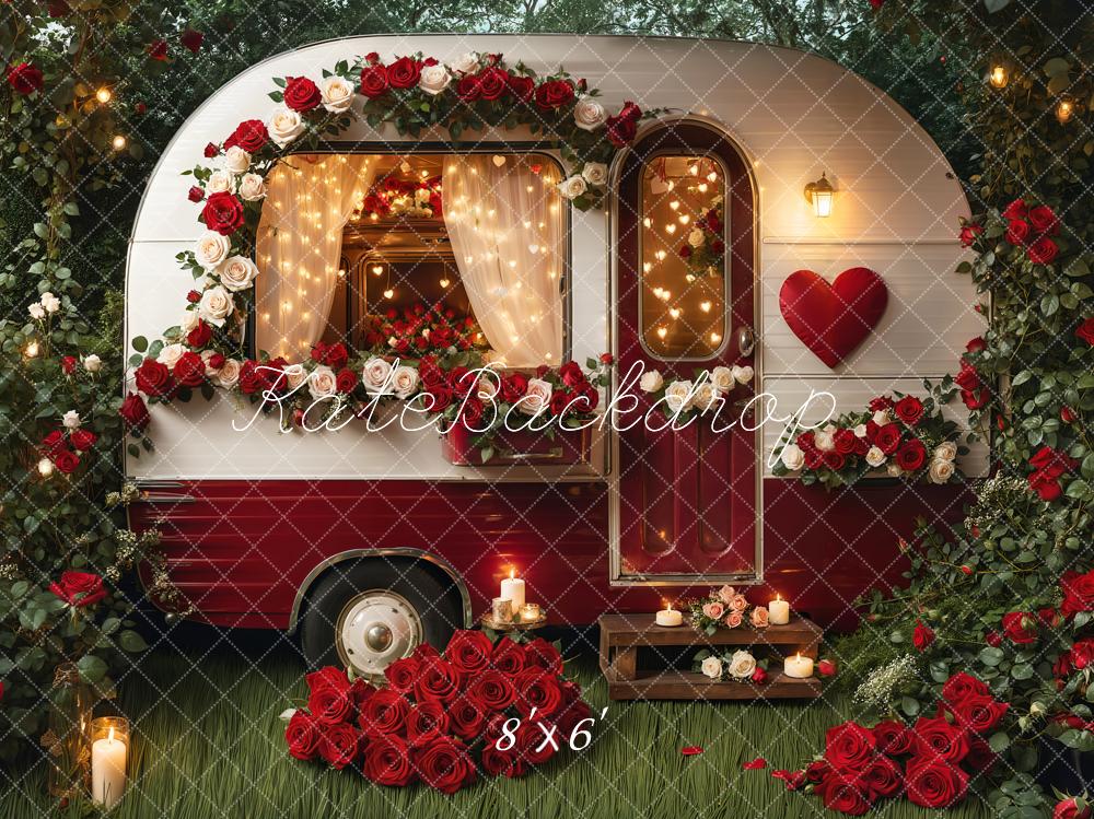 Valentijnsdag Romantische Bloemen Camper Foto Achtergrond Designed by Emetselch