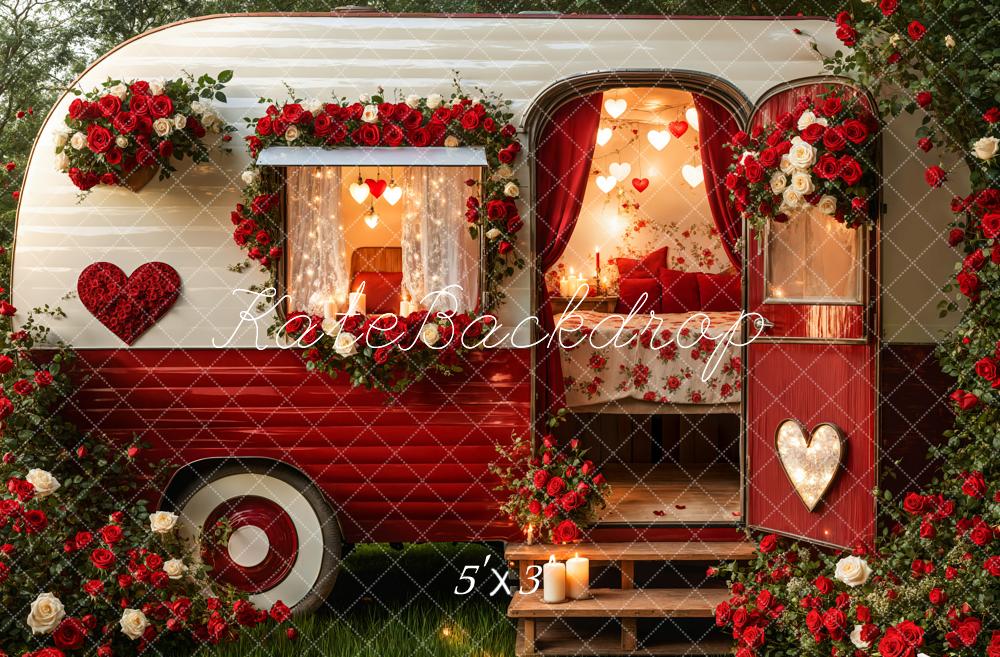 Valentijnsdag Romantische Hart Camper Foto Achtergrond Designed by Emetselch