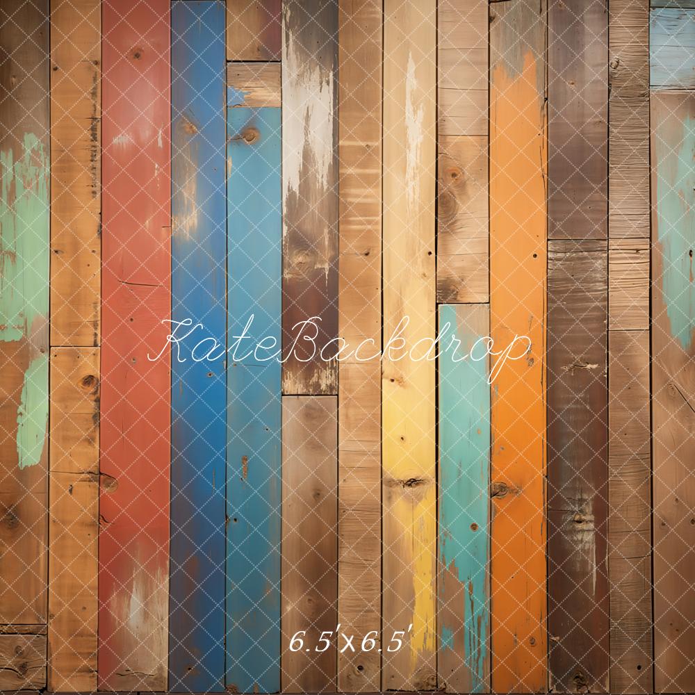 Kate Colorful Retro Wooden Floor Backdrop Designed by Kate Image