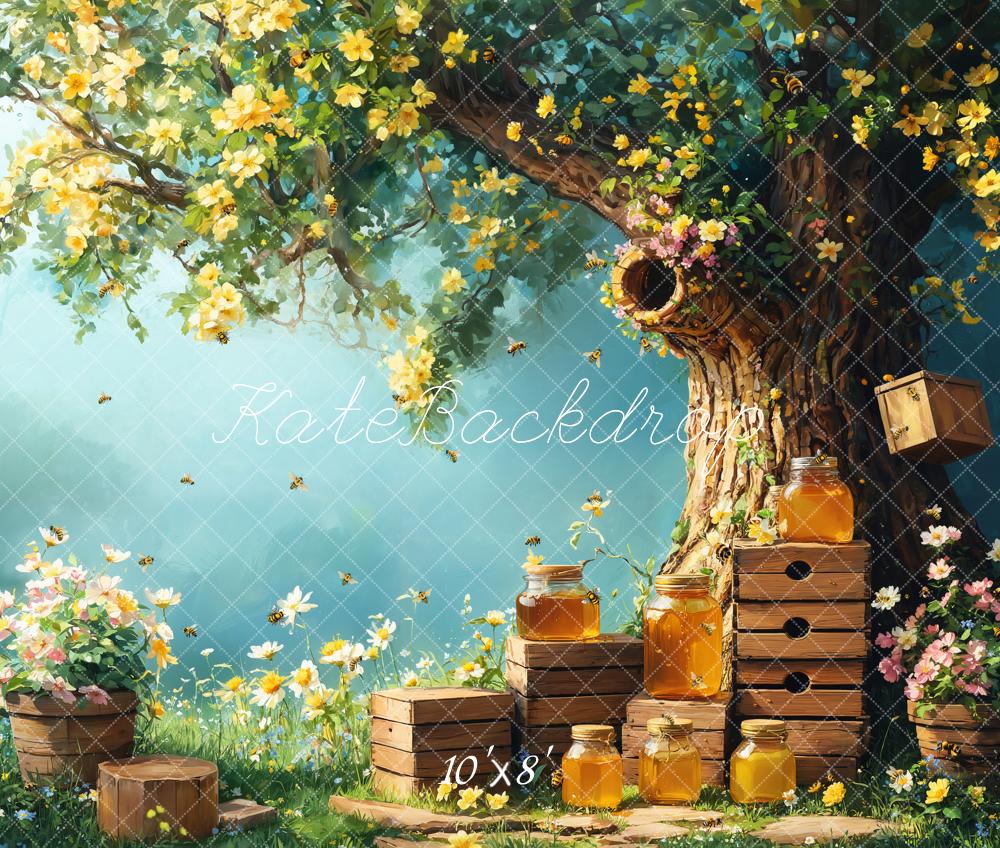 Kate Spring Honey Bee Tree Honeycomb Backdrop Designed by Emetselch