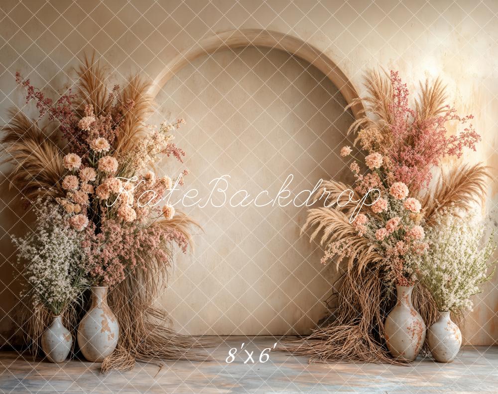 Boho Bloemenboog Beige Foto Achtergrond Designed by Emetselch