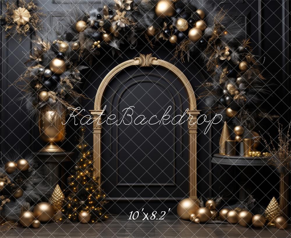 Kate Christmas Black Golden Arch Tree Backdrop Designed by Lidia Redekopp