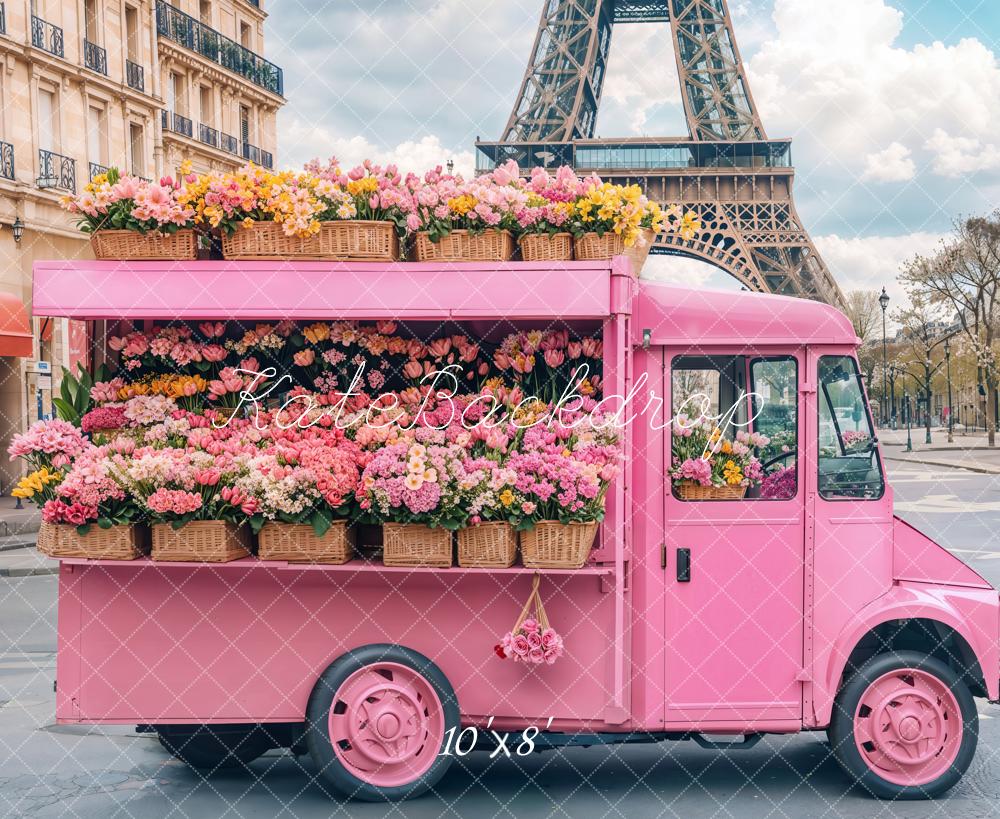 Kate Spring Pink Flower Truck Eiffel Backdrop Designed by Emetselch