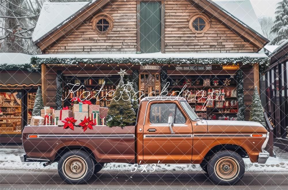 Christmas Brown Truck Cabin Foto Achtergrond Designed by Mini MakeBelieve