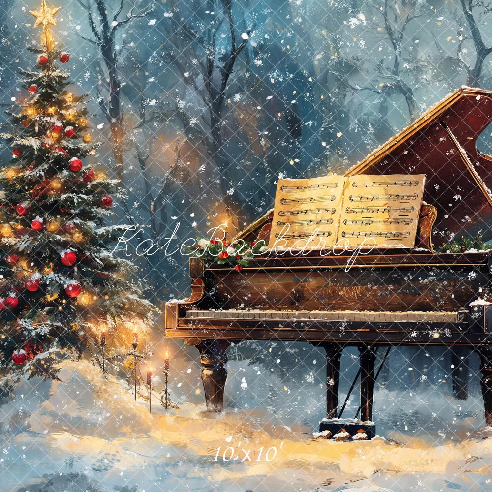 Kate Christmas Tree Piano Snowy Backdrop Designed by Emetselch