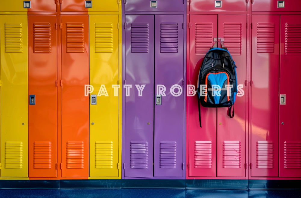 Kate Back to School Retro Colorful Locker Backdrop Designed by Patty Robert