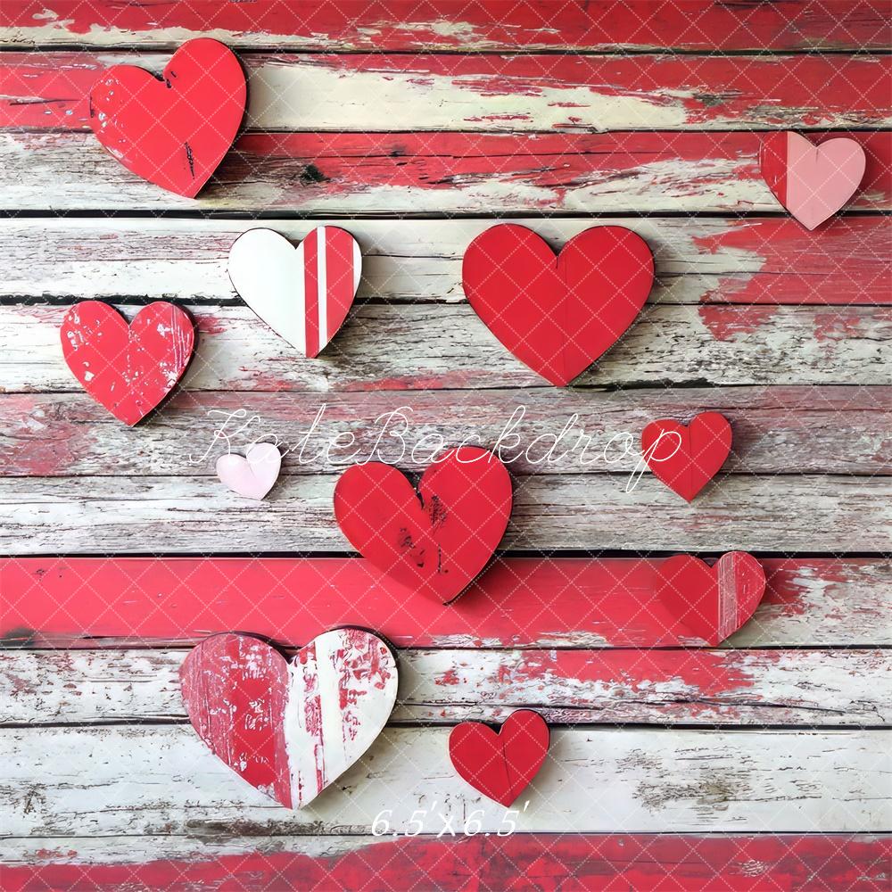 Kate Valentine Red Hearts Wood Floor Backdrop Designed by Mini MakeBelieve