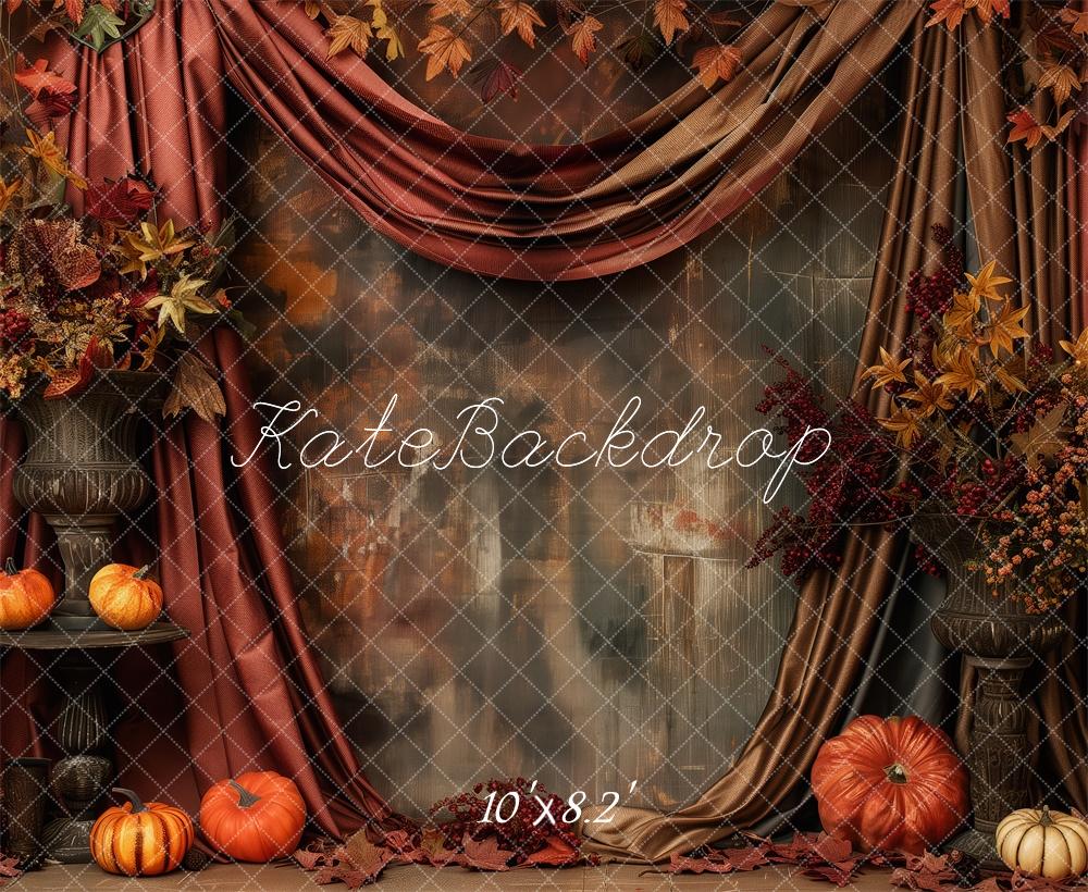 Kate Fall Pumpkin Patch With Red Curtain Backdrop Designed by Patty Roberts