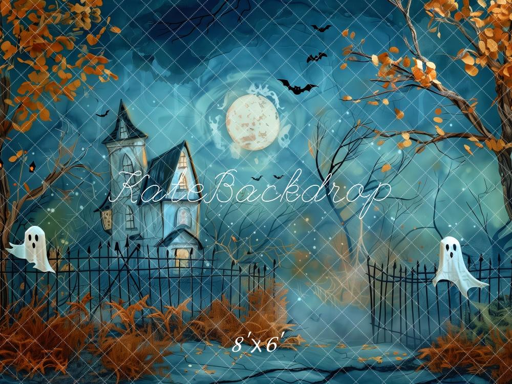 Kate Halloween Cartoon Night Haunted House Backdrop Designed by Patty Robert