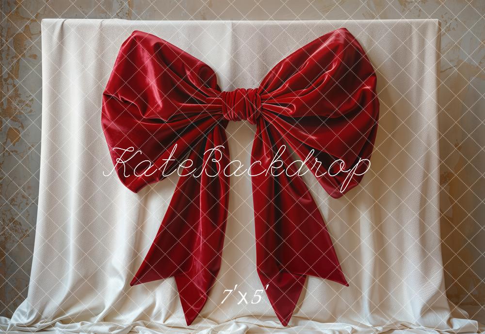 Kate Red Big Bow Elegant Fabric Backdrop Designed by Emetselch