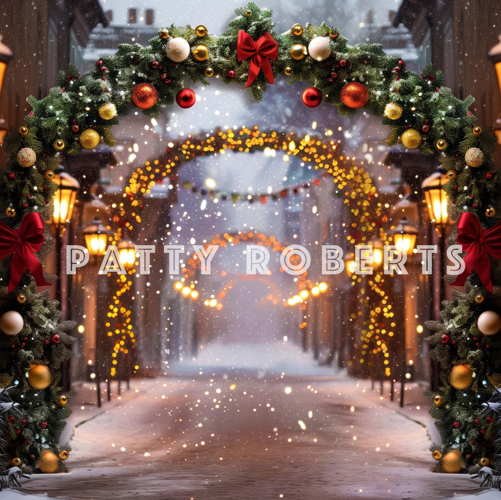 Kerstnacht Arch Street Store Foto Achtergrond Ontworpen door Patty Robert