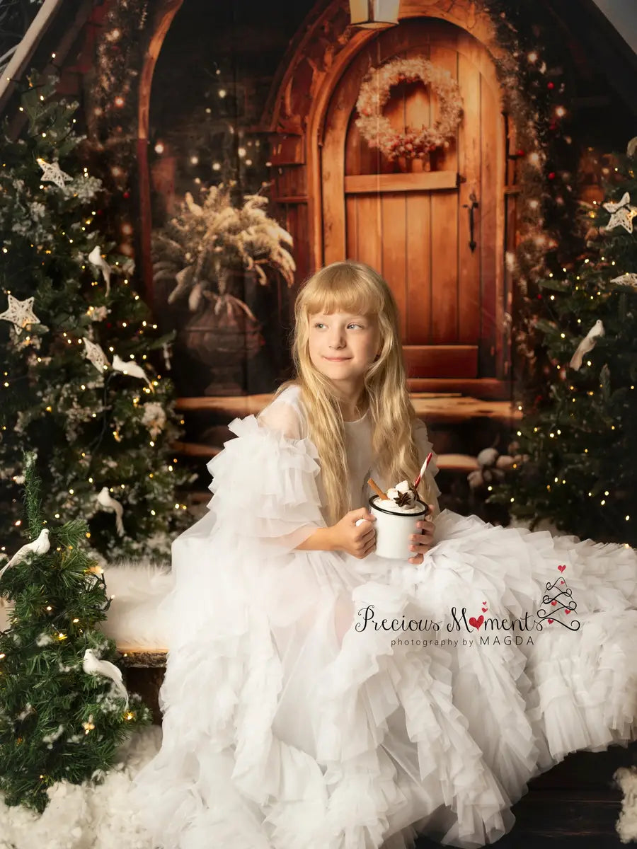 Kate Christmas Wooden House with Snow Backdrop Designed by Chain Photography