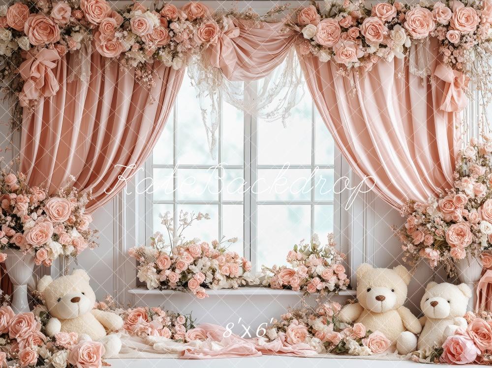 Kate Valentine Floral Nursery Bear Window Backdrop Designed by Patty Roberts