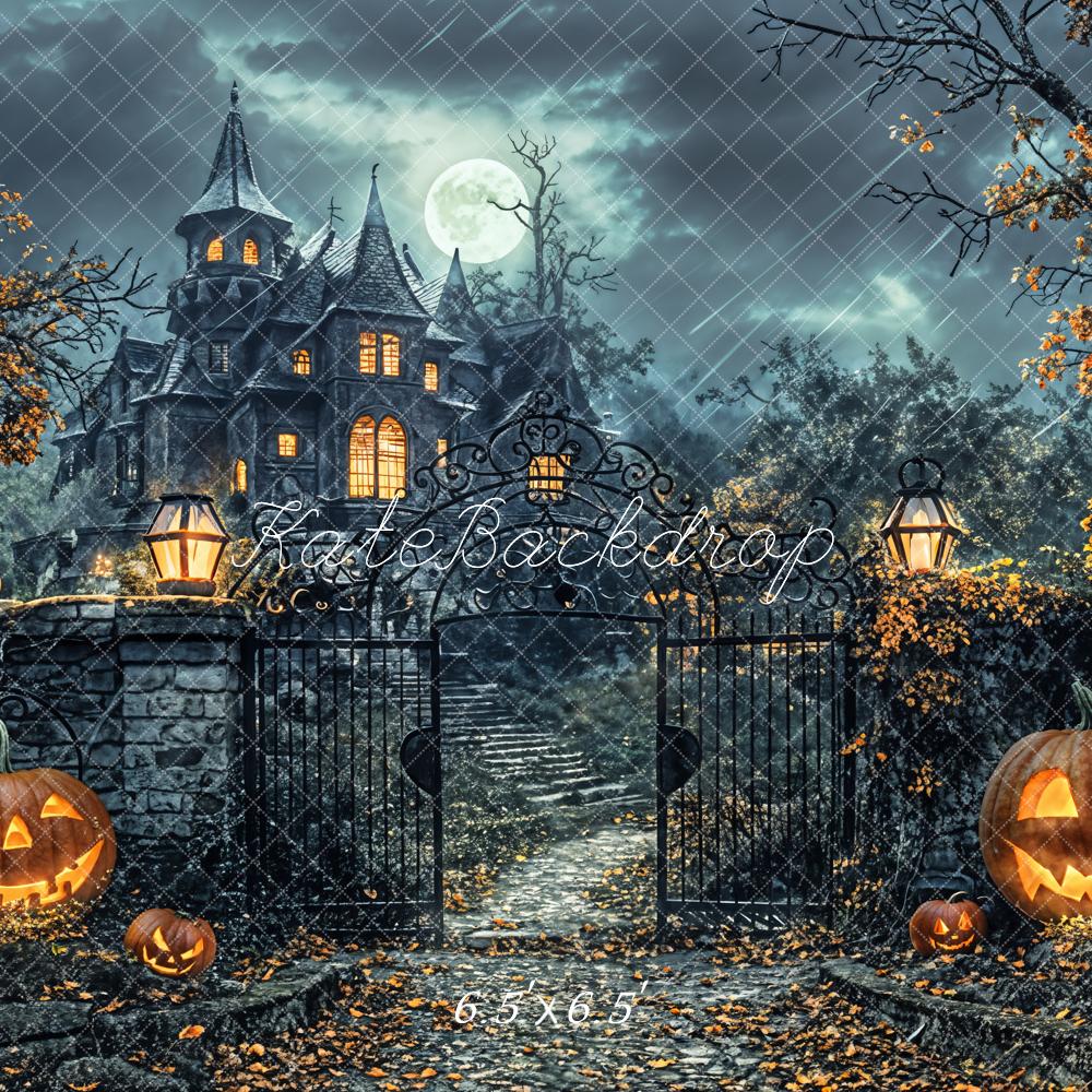 Kate Halloween Forest Pumpkin Black Retro Castle Backdrop Designed by Chain Photography