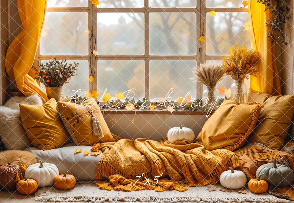 Kate Fall Boho Pumpkin Orange Curtain Frame Window Backdrop Designed by Emetselch