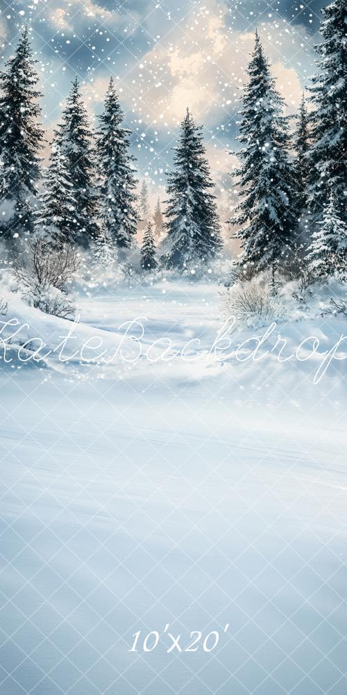 Kate Winter Snowy Pine Trees Backdrop Designed by Emetselch