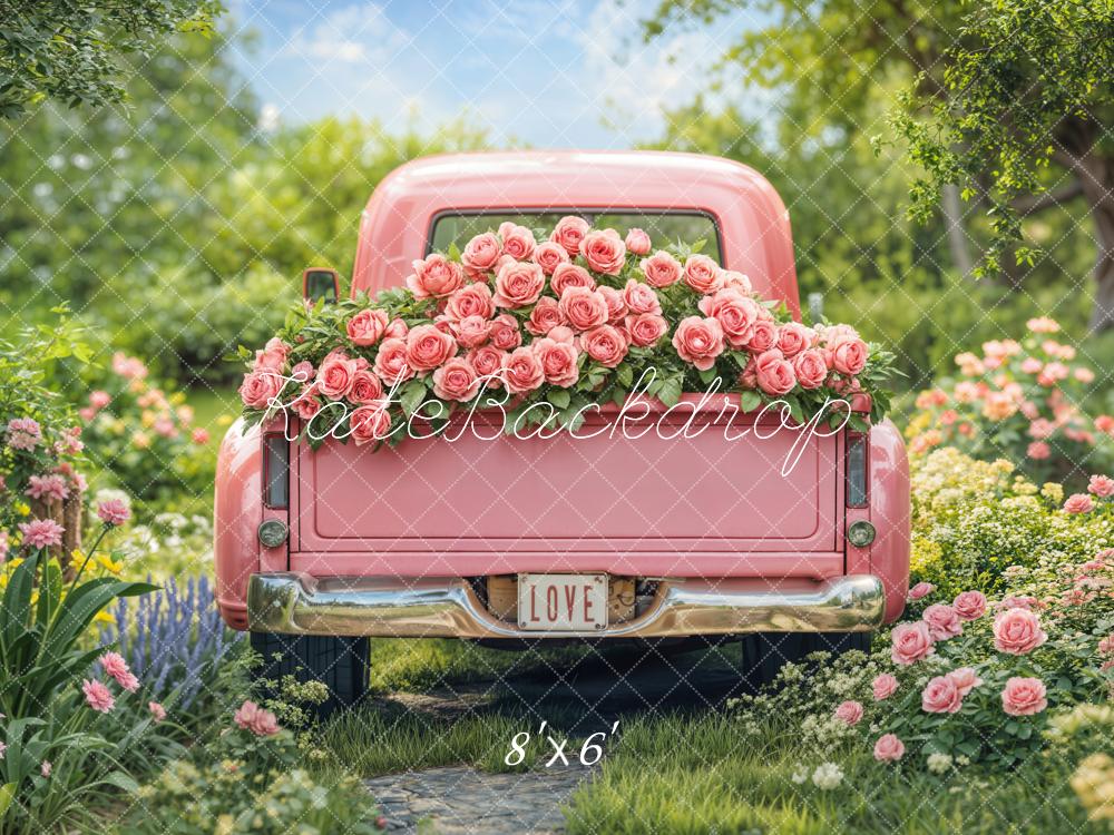 Kate Valentine Pink Truck Rose Garden Backdrop Designed by Emetselch