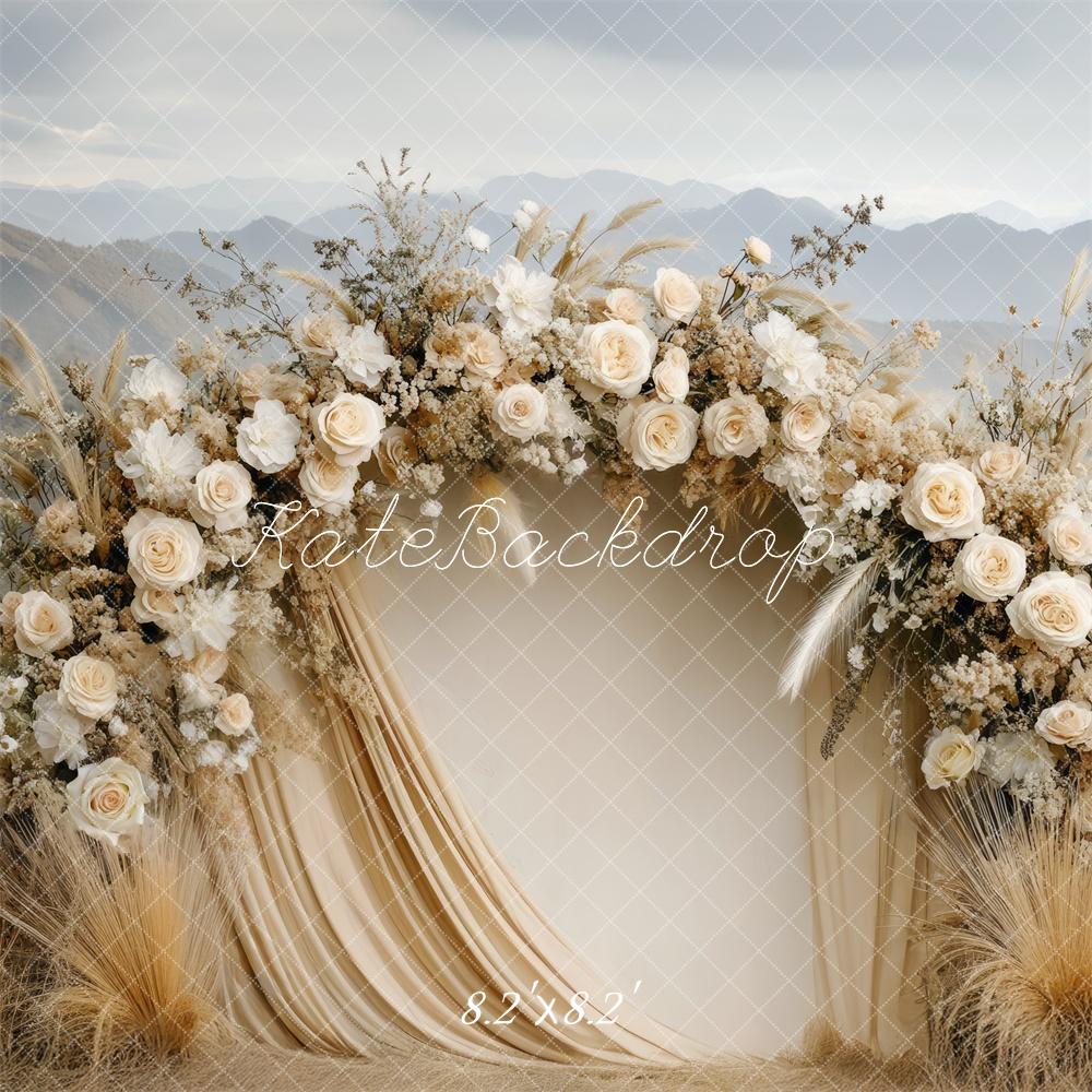 Kate Boho Floral Arch Beige Wedding Backdrop Designed by Mini MakeBelieve