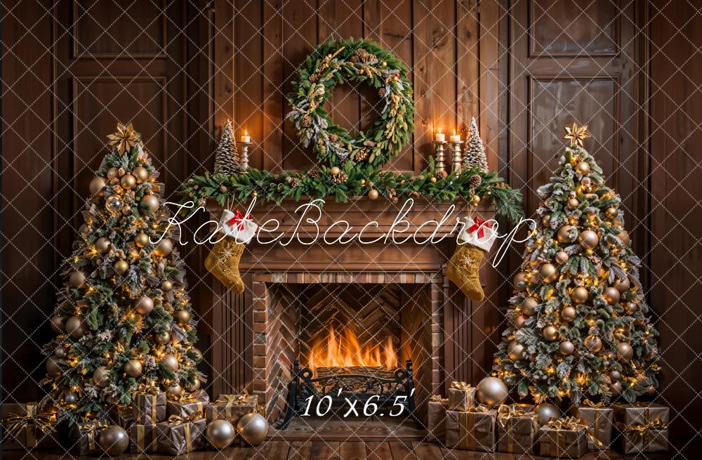 Kate Christmas Indoor Brown Fireplace Vintage Wall Backdrop Designed by Emetselch