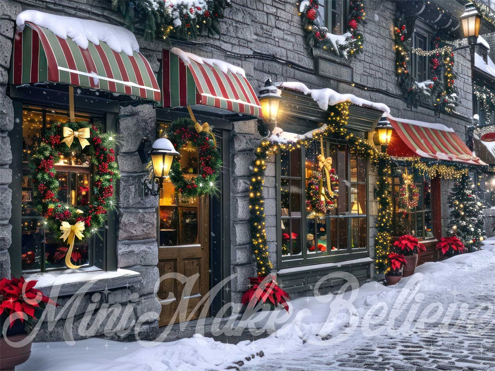 Notte di Natale Vintage Street Store Backdrop Disegnato da Mini MakeBelieve