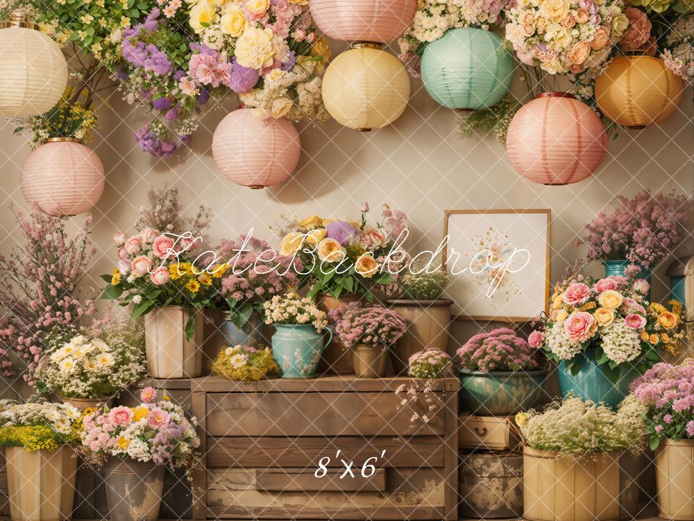 Spring Floral Lanterns Vintage Foto Achtergrond Designed by Emetselch