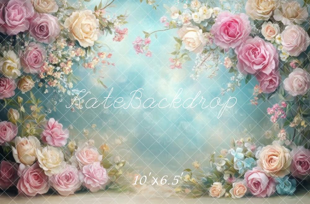 Kate Spring Floral Soft Pastel Roses Backdrop Designed by Emetselch