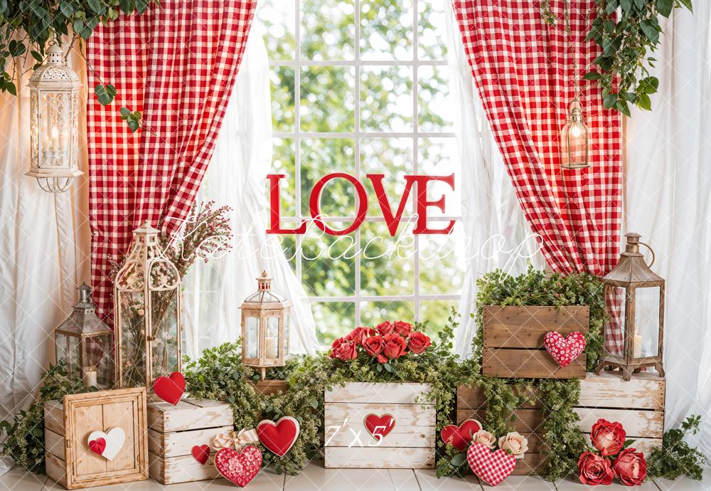 Kate Valentine's Day Love Rustic Window Wood Backdrop Designed by Emetselch