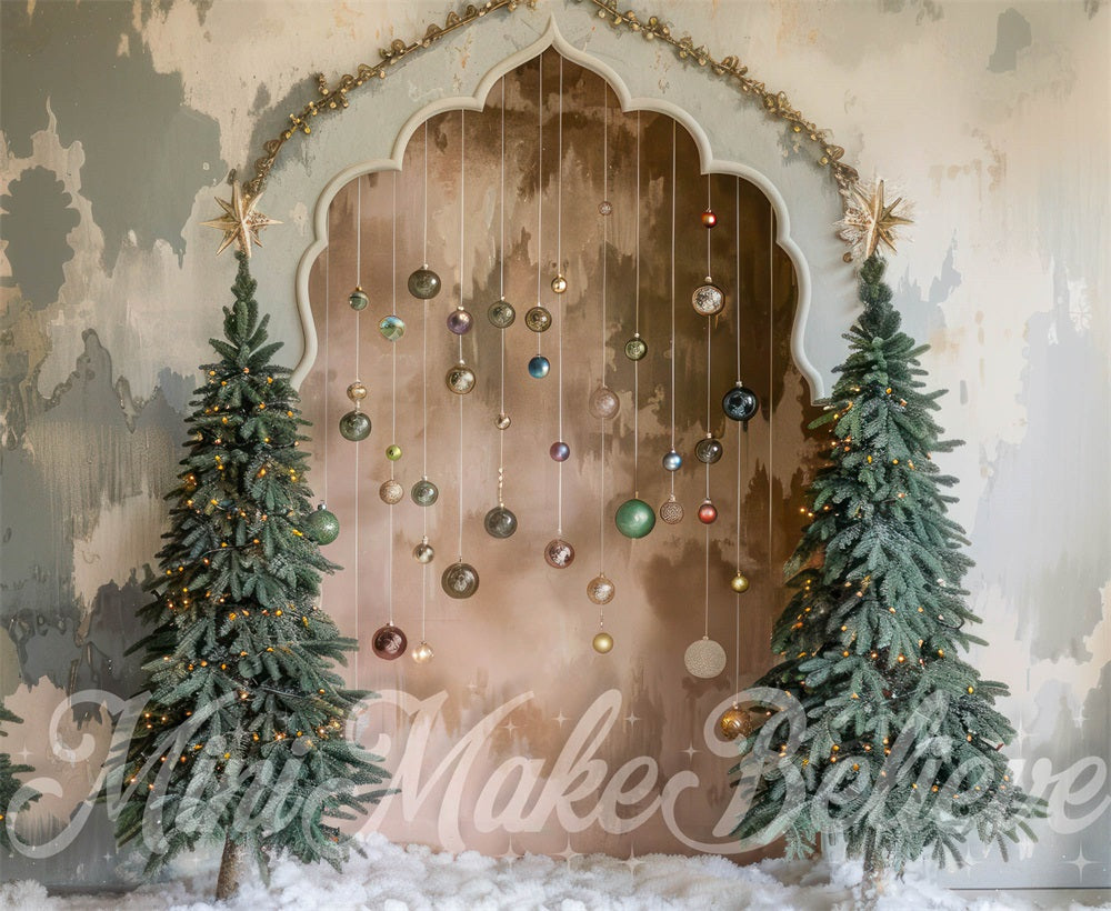 Kerst Boho Retro Bloemenboog Achtergrond Ontworpen door Mini MakeBelieve