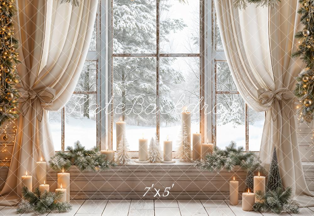 Kate Christmas White Curtain Framed Window Backdrop Designed by Emetselch