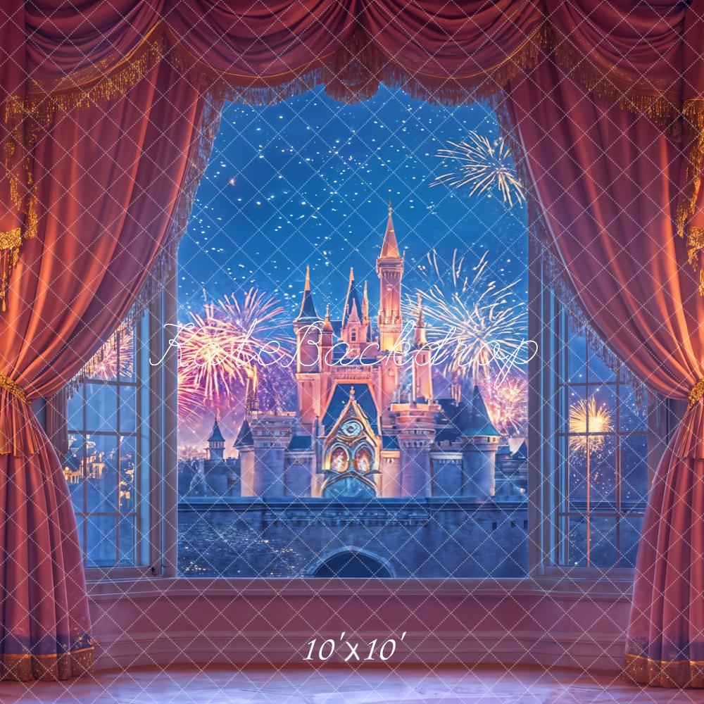 Kate Fantasy Castle Fireworks Vintage Curtains Backdrop Designed by Emetselch